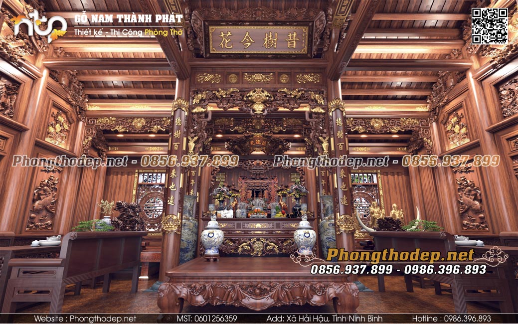 Nội thất nhà gỗ 5 gian truyền thống